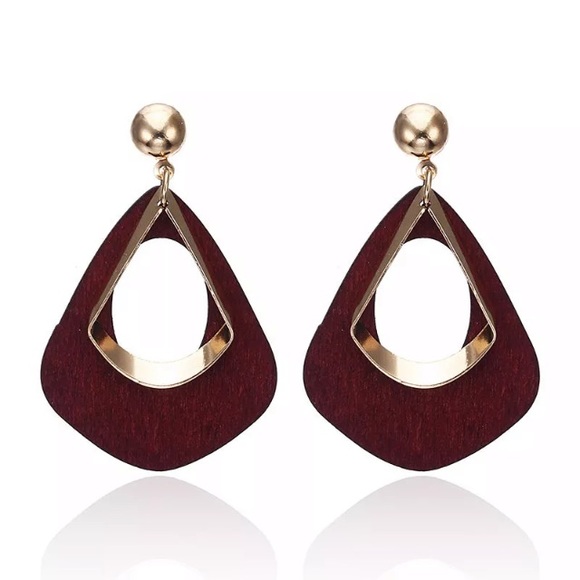 NEW!💙💎DARK♥️RED💛GOLDEN WOODEN EARRINGS!💎💙LOVE - Picture 7 of 8